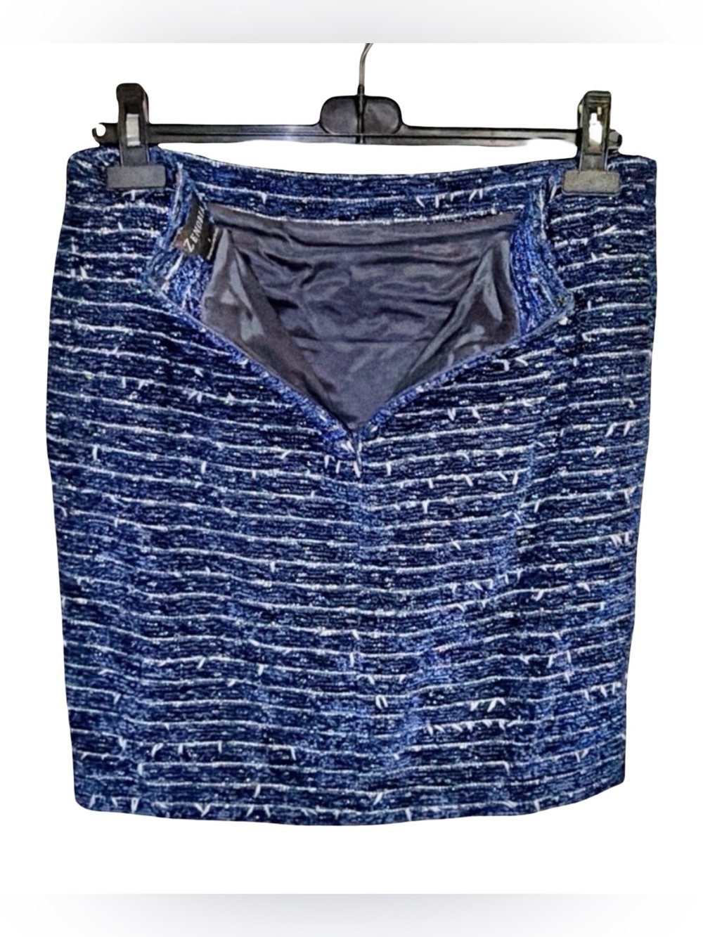 Zenobia Blue Tweed Suit | Chanel-Inspired Textured Blazer & Skirt | Like-New | 8 - Picture 4 of 15